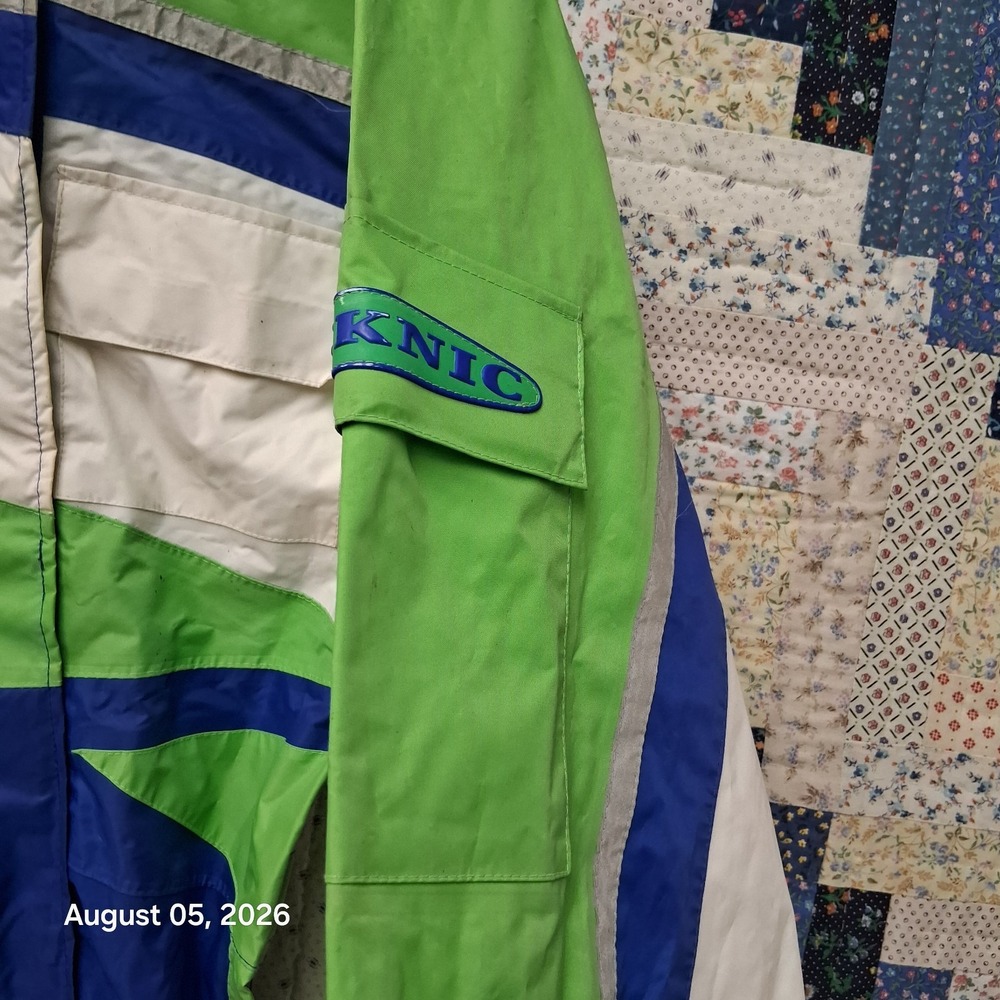 Vintage 1995 Teknic Tornado Motorcycle Rain Suit Mens Large Green Blue One Piece - Picture 7 of 15